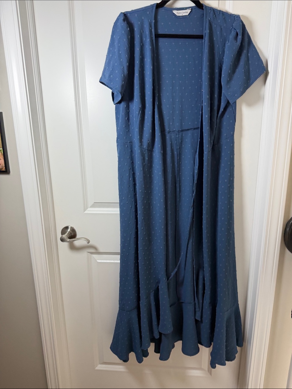 Dusty Blue Maxi Wrap Dress with Ruffle Hem